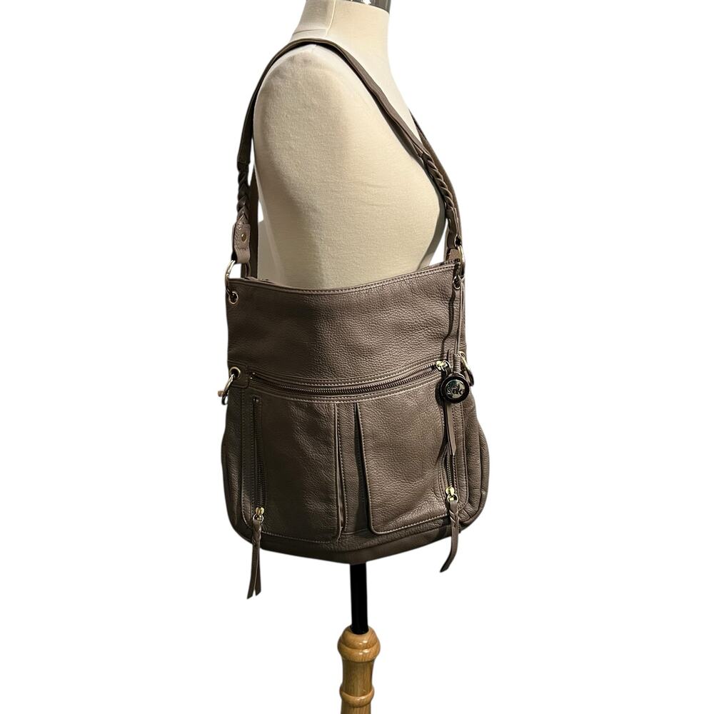 The Sak TaupeSoft Pebbled Leather Hobo Cross Body Adujustable Strap Bag
